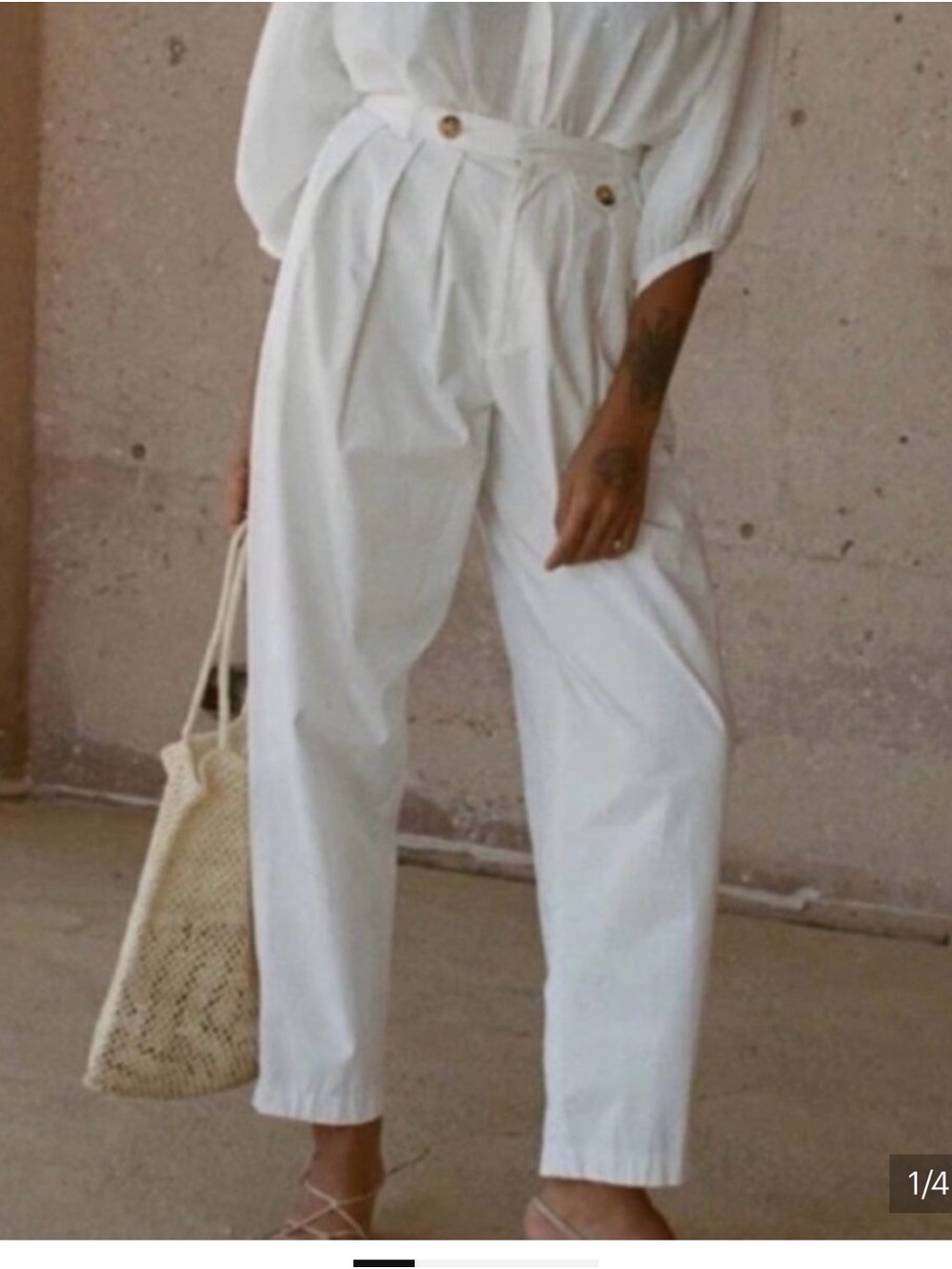 Doen White High-Waist Pleated Paperbag Trousers